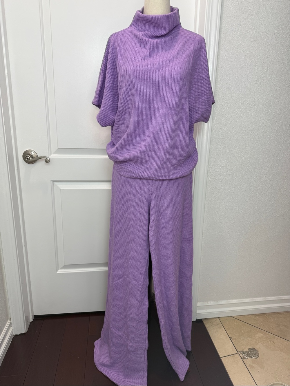 NWOT Zenana Outfitters Lavender Knit Wide-Leg Pant & Mock Turtleneck Top Set